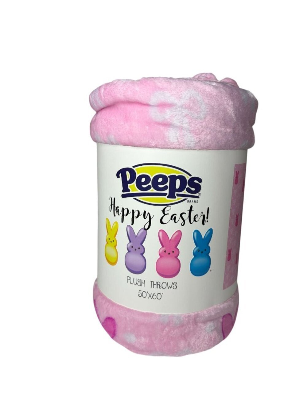 Peeps Brand Happy Easter Plush Throw Blanket 50x60 Pink Bunny Bows Pattern New